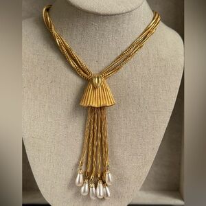VTG Gold Plated Rope Chain Lariat Tassel Necklace